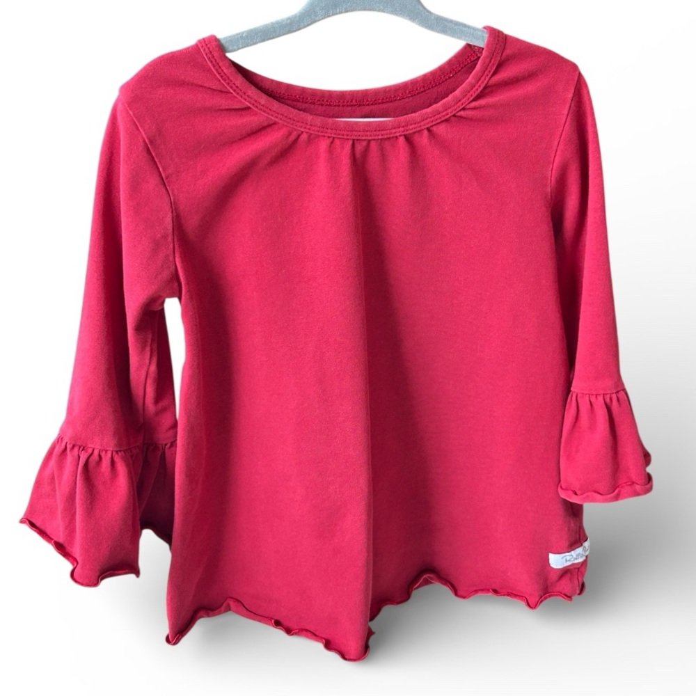 Girls Ruffle Bell Sleeve Top RuffleButts Size 4T Red Cotton Shirt lettuce hem